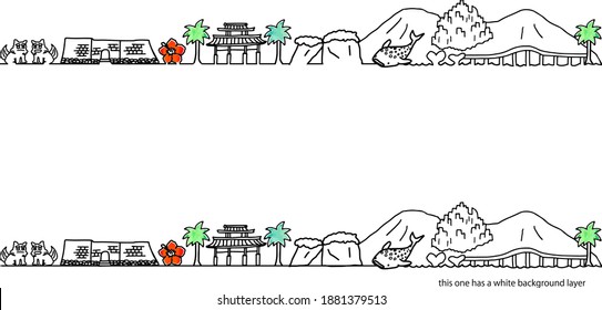 hand drawing town Okinawa Japan vector illustration set