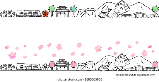 hand drawing town Okinawa Japan in Spring vector illustration set