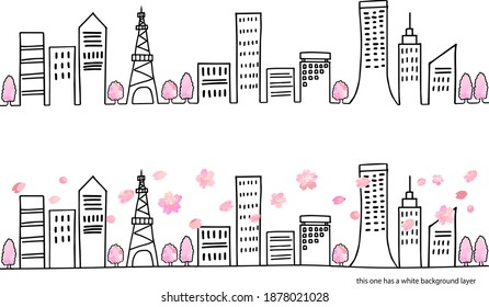 hand drawing town in Spring