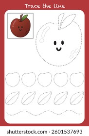 hand drawing trace the line for kids funny education apple