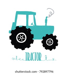 Hand drawing tractor print design. Vector illustration design for fashion fabrics, textile graphics, prints.