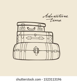 Hand drawing travel bag. Vector line hand draw illustration.
