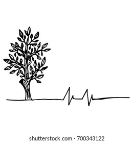 Hand drawing tree. A tree with a heartbeat. vector illustration.