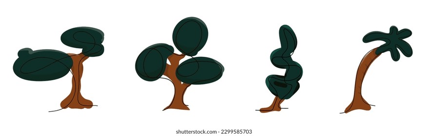 Hand drawing tree set. Illustration tree set. Set of tree on white backgroung. Icon tree.