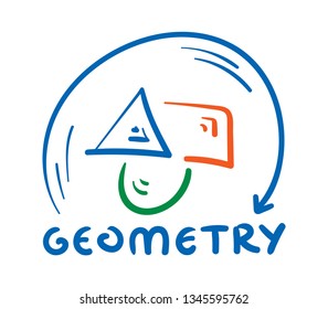 hand drawing triangle, square, circle and geometri word