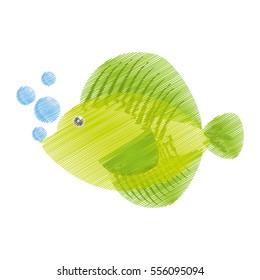 hand drawing tropical fish sea life bubbles vector illustration eps 10