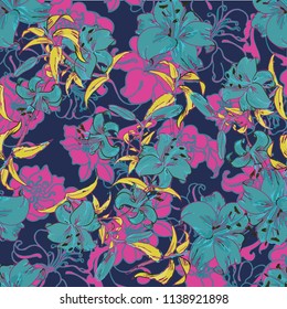 Hand drawing tropical floral pattern