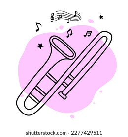 hand drawing of trumpet and musical notes.
