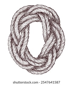 Hand drawing of twisted rigging rope, vector illustration isolated on white