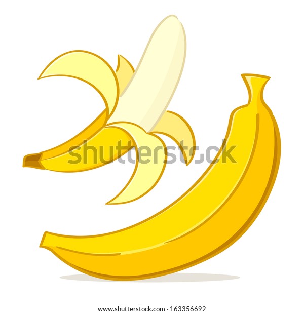 Hand Drawing Two Bananas Peeled Whole Stock Vector (Royalty Free) 163356692
