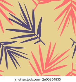 Hand Drawing Two Colors Abstract Tropical Exotic Leaves Repeating Vector Pattern Isolated Background	
