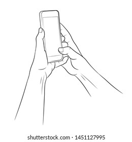 Hand drawing of two hands holding smartphone 