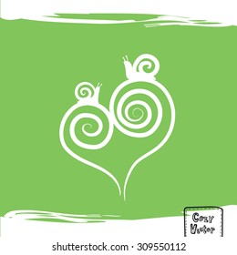 Hand drawing two snails with heart vector logo.