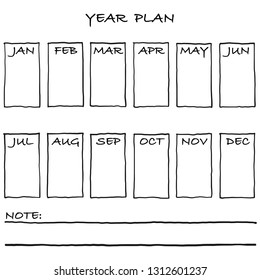 Hand drawing of uncolored template for year plan