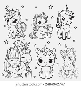 Hand Drawing Unicorn baby, Baby sketch, color me Vector
