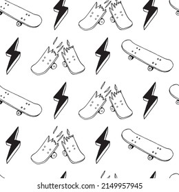 Hand drawing urban and skateboarding object pattern design. Skate doodle.