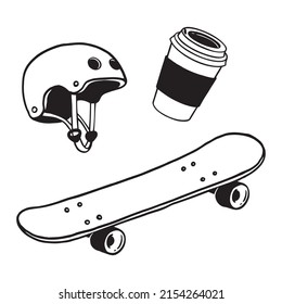 Hand drawing urban and skateboarding object pattern design. Skate doodle.