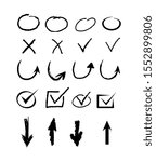 hand drawing V mark, check sign, checkbox chalk and sketchmarks. Vector checklist icon set