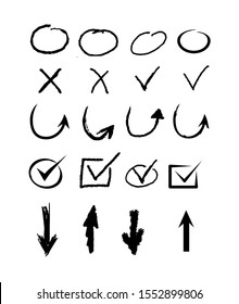 Hand Drawing V Mark, Check Sign, Checkbox Chalk And Sketchmarks. Vector Checklist Icon Set