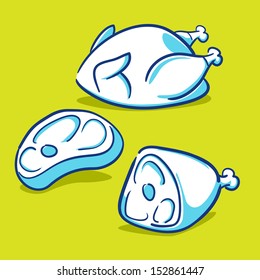 Hand drawing of various kind of meat, vector illustration