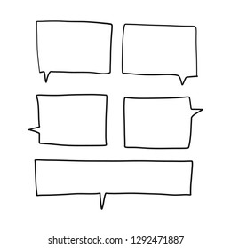 Hand drawing of various square speech bubbles, continuous line