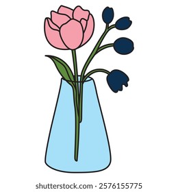 Hand Drawing of Vase of Tulips with Elegant and Charming Details