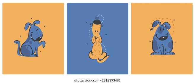 Hand drawing vector abstract cute dog doodle illustration. Cartoon dog and puppy characters design concept collection set.Vector funny pet animal isolated.Doodle cartoon icon of cute puppy characters.