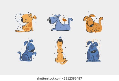 Hand drawing vector abstract cute dog doodle illustration. Cartoon dog and puppy characters design concept collection set.Vector funny pet animal isolated.Doodle cartoon icon of cute puppy characters.