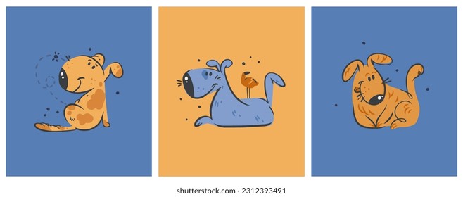 Hand drawing vector abstract cute dog doodle illustration. Cartoon dog and puppy characters design concept collection set.Vector funny pet animal isolated.Doodle cartoon icon of cute puppy characters.