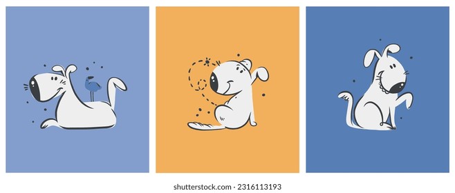 Hand drawing vector abstract cute dog doodle illustration. Cartoon dog and puppy characters design concept collection set.Vector funny pet animal isolated.Doodle cartoon icon of cute puppy characters.
