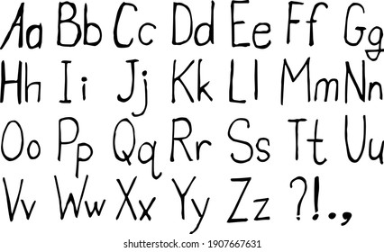 Hand drawing vector alphabet. Script font. Isolated letters, written in marker, ink.