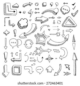 Hand drawing vector arrow collection isolated on lined paper