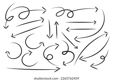 Hand drawing vector arrow icons set. Set of hand-drawn arrows isolated on white background