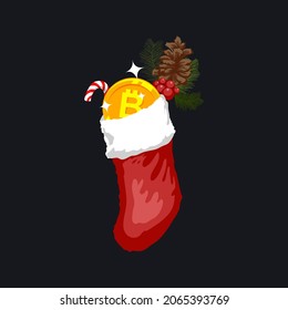Vector de dibujo a mano Bitcoin Gift de Santa