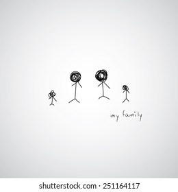 hand drawing vector cartoon my family 