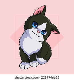 Hand drawing vector, cute anime animal