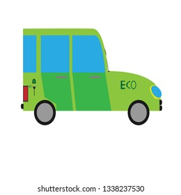Hand drawing vector eco green car .