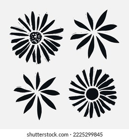 Hand drawing vector flowers in Woodcut Style