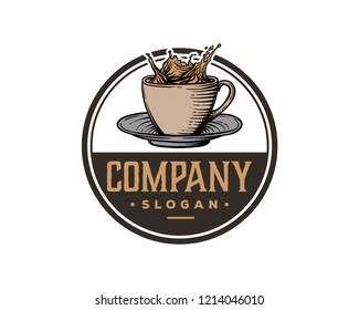 Hand Drawing Vector Fresh Hot Coffee Cup Sign Symbol Vintage Circle Logo Template Design Inspiration