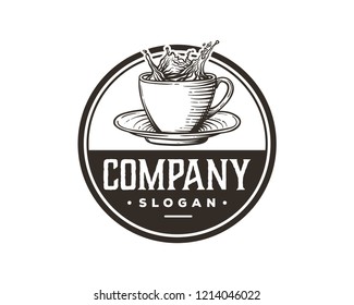 Hand Drawing Vector Fresh Hot Coffee Cup Sign Symbol Vintage Circle Logo Template Design Inspiration