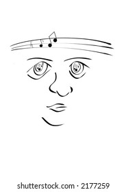 Hand drawing vector graphics. A music fan scores mirrored his eyes