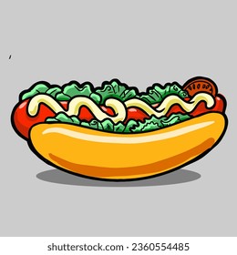 hand drawing vector - hotdog lunch meal fast food