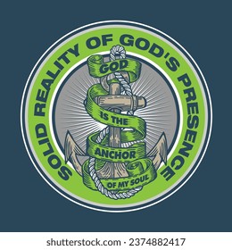 Hand Drawing Vector Illustration of Anchor with Typography Emblem Style Design God is the Anchor of my Soul