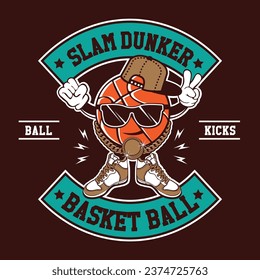 Hand Drawing Vector Illustration Basketball Mascot in Patch Design Style Slam Dunk Club