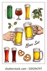 hand drawing vector  illustration with   beer  set