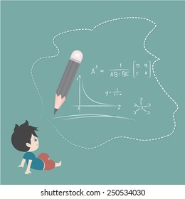hand drawing vector illustration. Cartoon boy  and mathematics