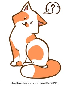 Ilustración vectorial de dibujo manual. Carácter gracioso. Un gato de caricatura con burbujas de pensamiento. Diseño minimalista.