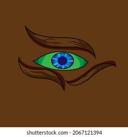 hand drawing vector illustration of green eye with blue eyeball