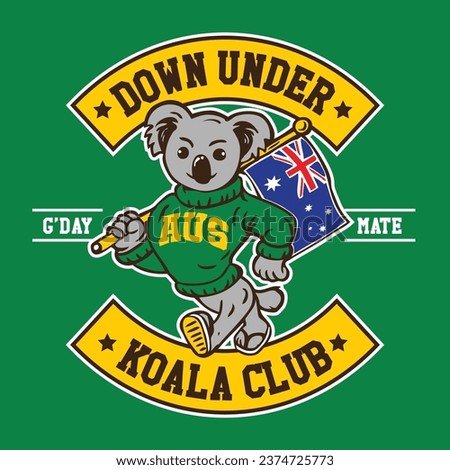 Hand Drawing Vector Illustration Koala Holding Australian Flag in Patch Design Style Down Under Koala Club
