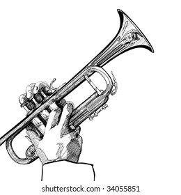  hand drawing vector illustration of a trumpet on white background